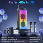 JYX Party Speaker with Wheels for Outdoor, Bluetooth Speaker with 2 Microphones, Dual 8 Subwoofer Deep Bass, Rgb Lights, T38-T