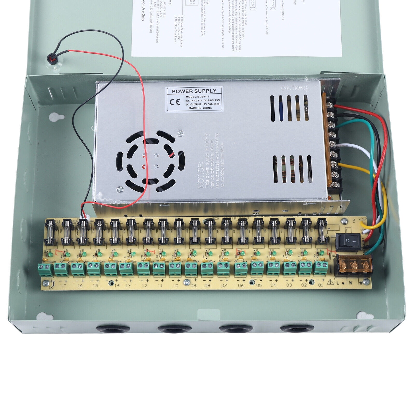 Miumaeov 12VDC 30A Channels Power Supply Distribution Box for Security Camera CCTV DVR System