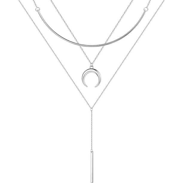 Collares en capas de oro para mujer, chapados en oro de 14 quilates, perlas de barra de revestimiento múltiple, disco, luna, mariposa, medallón, gargantilla ajustable en capas delicadas