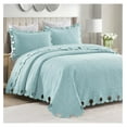 thumbnail image 3 of 3-Piece 100% Cotton Oversized Bedspread Lightweight Quilt Coverlet Embroidery Farmhouse Bedding Set (TW Mint Green Blue, Queen (100"x106")), 3 of 9