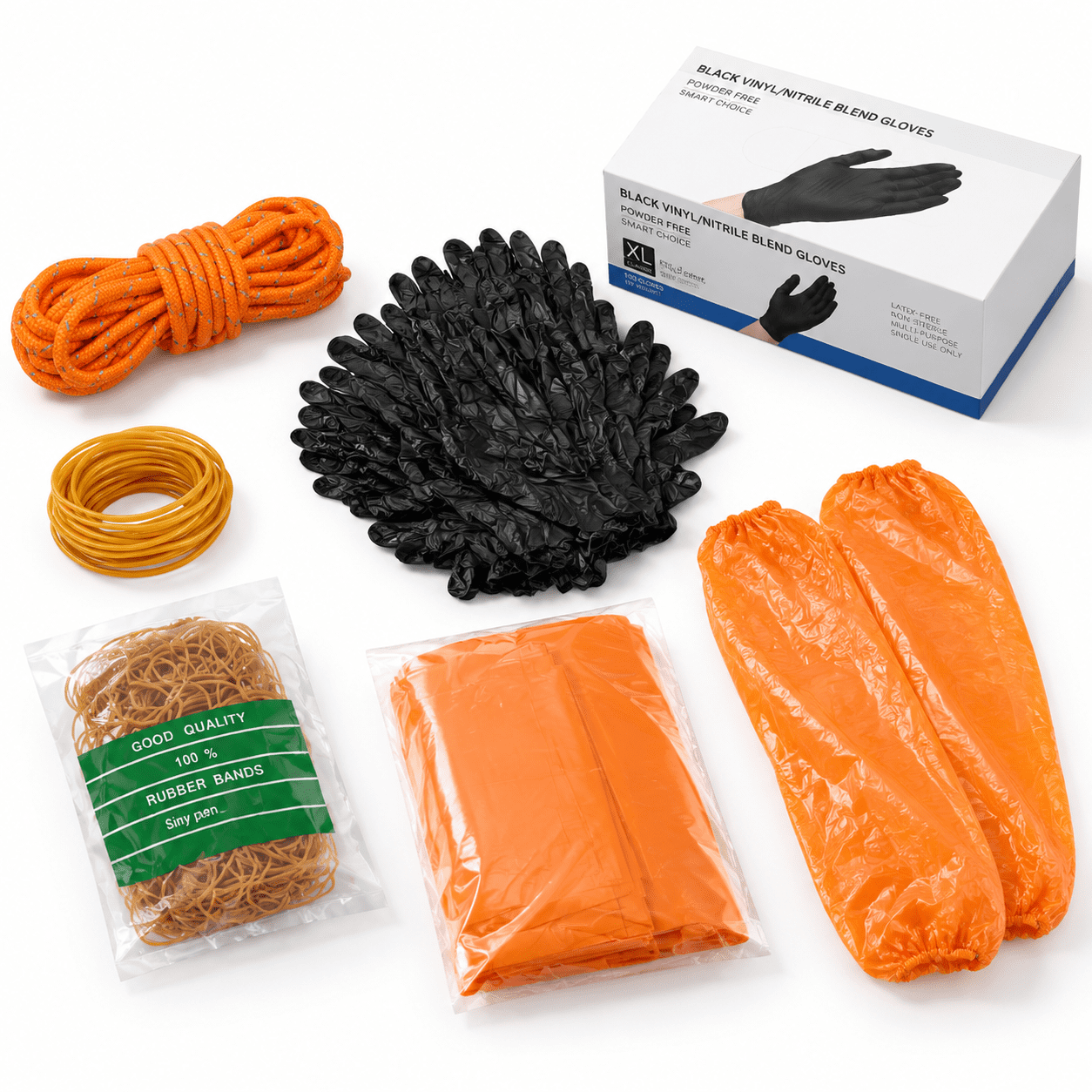 100 Pairs Field Dressing Gloves Combo Kit with Paracord and Rubber Bands