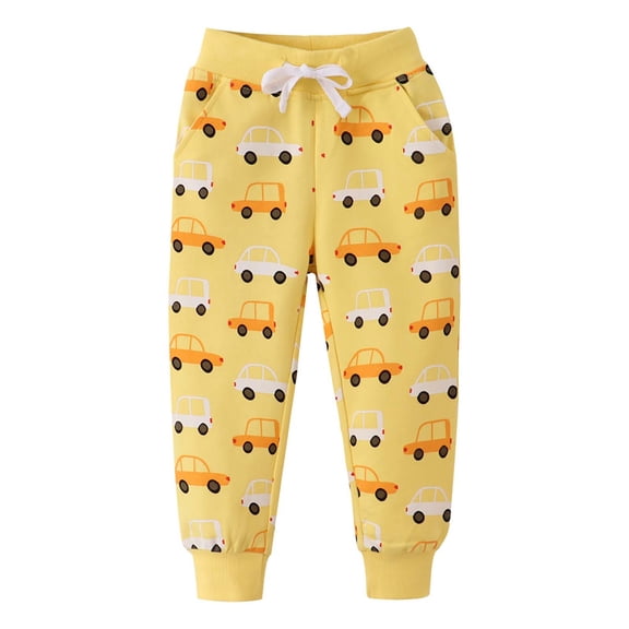 HAOTAGS Toddler Boys Pants, Narrow-legged Graphic Print Elastic Casual Sports Pants Yellow 3 T