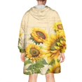 thumbnail image 2 of Beige Sunflower Handwriting Pattern Wearable Oversized Blanket,Wearable Blanket Hoodie for Adults,Cozy Hooded Blankets with Super Pockets,Super Warm Fuzzy Pullover for Women & Men, 2 of 6