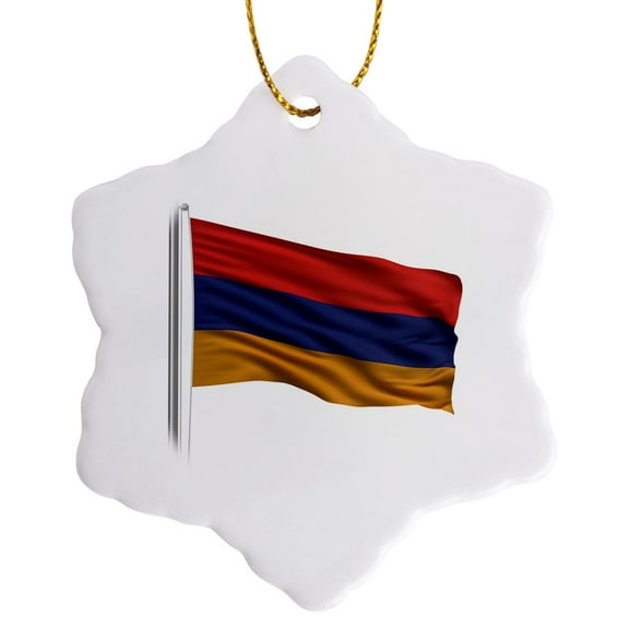 3drose, Flag of Armenia on a Flag Pole over White Armenian, 3 inch Snowflake Porcelain Ornament
