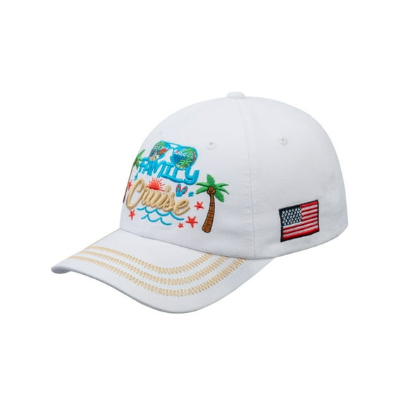 Unisex Embroidered Family Cruise, Traveling, 6-Panel Baseball Cap, White, Zig Zag, Adjustable Fit