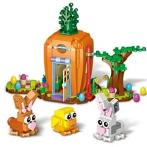 Easter Bunny Carrot House Building Set, 2 Rabbits, Chick, Colorful Easter Egg and Basket Toy, Brickheadz Pets Building Blocks Kit Gift for Boys Girls Toddlers