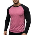 thumbnail image 2 of ZACPNCV Men Raglan Long Sleeve T-Shirts Crew Neck Color Block Contrast Slim Fit Casual Basic Tee Shirts Mens Soft Sports Pullover Tops Hot Pink, 2 of 5