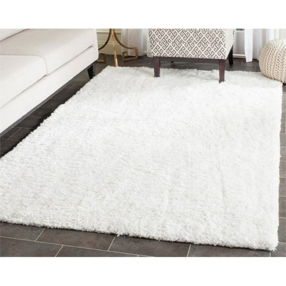 SAFAVIEH Florence Waverly Solid Polyester Shag Area Rug, White, 8' x 10'