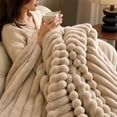 thumbnail image 5 of Striped Bubble Faux Rabbit Fur Throw Blanket,60"x80",Ultra Soft,Luxury Ribbed Faux Fur Throw,Thick Warm Textured Blanket,Cozy Fluffy Reversible Polyester for Bed,Couch,Chair,Sofa,Khaki, 5 of 6