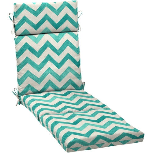 Mainstays Teal Chevron Outdoor Patio Chaise Lounge Cushion, 72"L x 21"W
