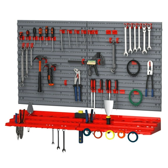 Tool Organizer Wall Mounted - 54 Piece Pegboard Tool Storage with Hooks & Shelves - Garage Workshop Organization - Heavy Duty 66lbs Capacity
