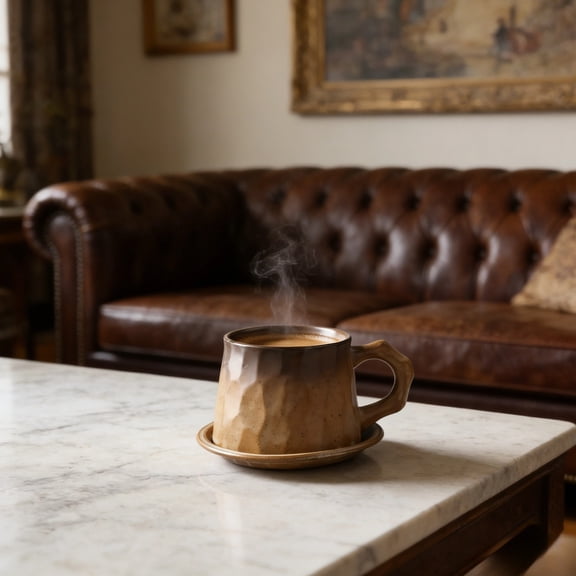 Ceramic Coffee Mug with Saucer, Rustic Pottery Mug Set with Tree Branch Handle, Vintage Style Tea Cup with Saucer, Unique Gift for Coffee and Tea Lovers, Yellow