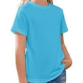 thumbnail image 3 of Girls Solid Color Summer Short Sleeved Casual Shirt Children Kids Round Neck Tee Tops for 5-14 Years, 3 of 6