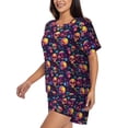 thumbnail image 2 of Uemuo Skull mushroom Pattern Women's Short-Sleeved Pajama, Button-Front Loungewear, 2-Piece Summer Sleepwear, Elastic Drawstring Shorts-3X-Large, 2 of 7