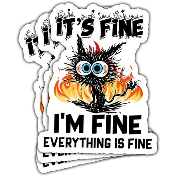 Its Fine Im Fine Everythings Fine, Funny Stickers for Adults, Cat Stickers for Water Bottles, Dumpster Fire This is Fine Sticker - Vinyl Stickers Waterproof for Laptop Car Window Helmet 3 Inches