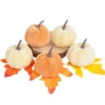 thumbnail image 4 of 5 Pcs Velvet Fake Pumpkins Fall Decor,Faux Small Pumpkin,Small Decorative Fabric Rustic Pumpkins,Fall Artificial Velvet Pumpkins,Small Realistic Vegetable Ornament,Halloween Decorations,Orange&Beige, 4 of 6