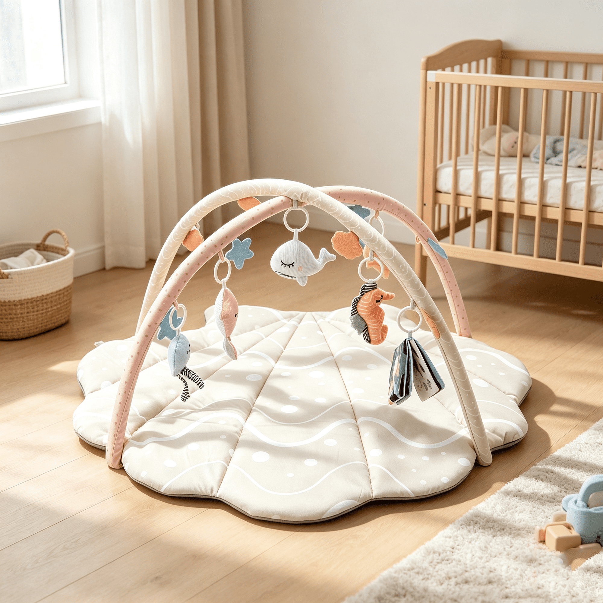 suihuooo Baby Play Gym Mat with 6 Detachable Toys for Infant 0-18 Months,Beige
