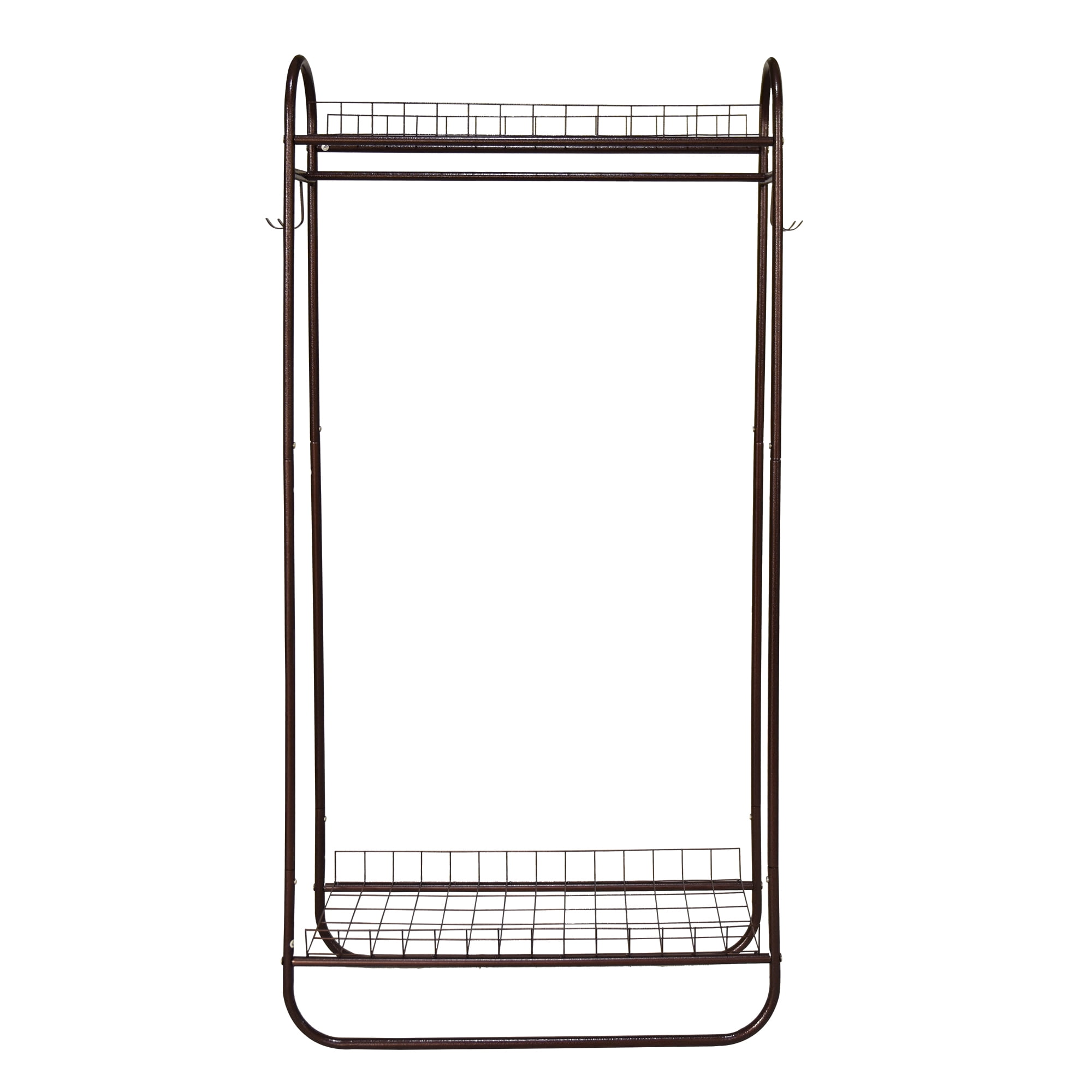 Heavy Duty Rolling Garment Rack, Freestanding Metal Clothing Rack with Hanging Rod & Double Shelves, Portable Wardrobe Organizer for Bedroom Laundry Room