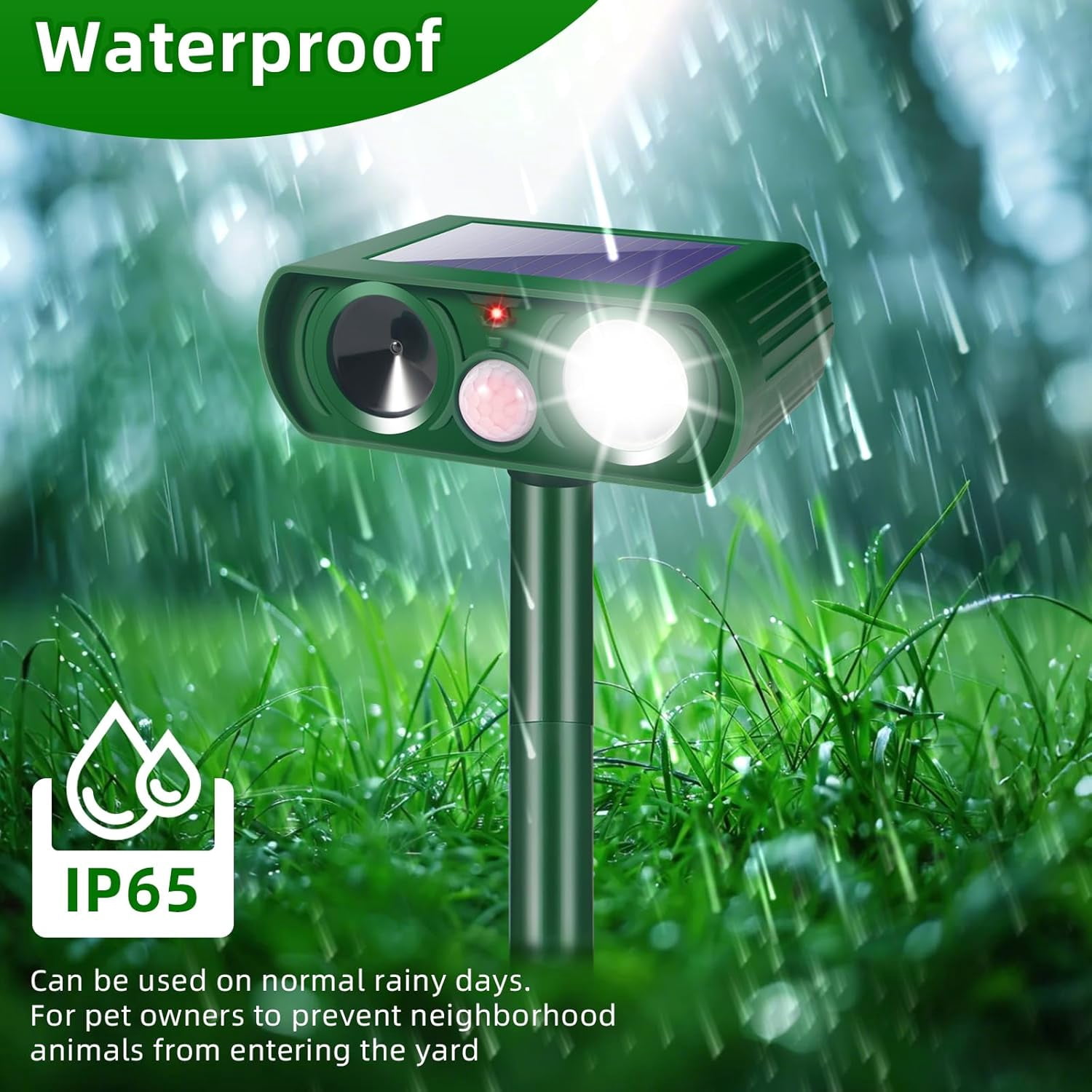 4 Pack Outdoor Solar Ultrasonic Animal Repellent with Motion Sensor Strobe Light for Skunk Raccoon Rabbit Dog Squirrel Fortress Pro for Yard Garden Lawn