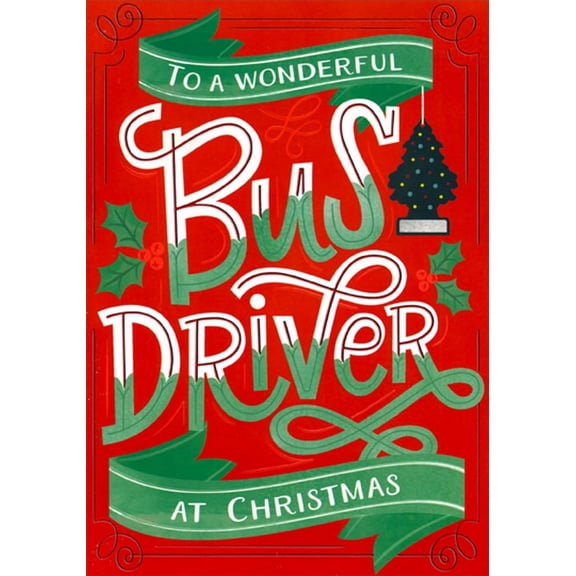 Designer Greetings Evergreen Tree Air Freshener on Red Background Bus Driver Christmas Card