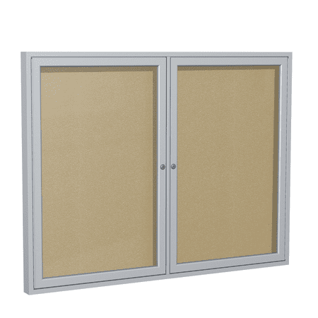 Bulletin Board Paper Navy PA23648VX-181 Ghent 2 Door Enclosed Vinyl Bulletin Board with Satin Frame Wall Mounted TackBoard, 3'H x 4'W, Caramel ()