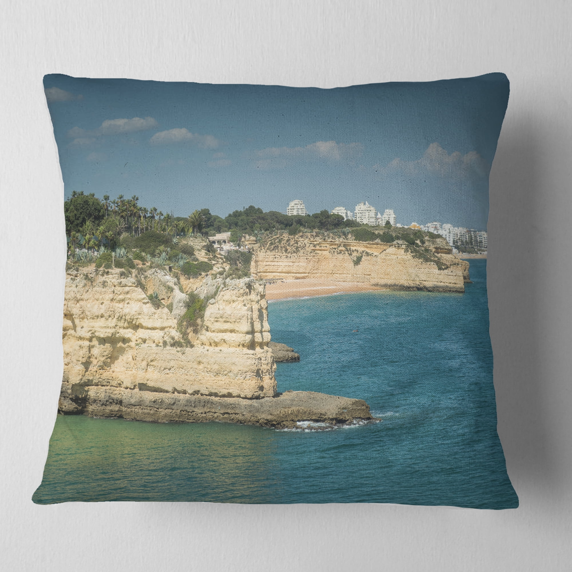 Designart Armacao de Pera Algarve Beach - Seascape Throw Pillow - 16x16