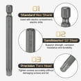 thumbnail image 5 of 3pcs T40 Torx Head Screwdriver Bit 1/4" Hex Shank 3.2" (80mm) Long Magnetic No Hole Tip Tamper Proof 6 Point Star Screw Driver Drill Bits S2 Steel Industrial Power Screwdrivers, 5 of 7