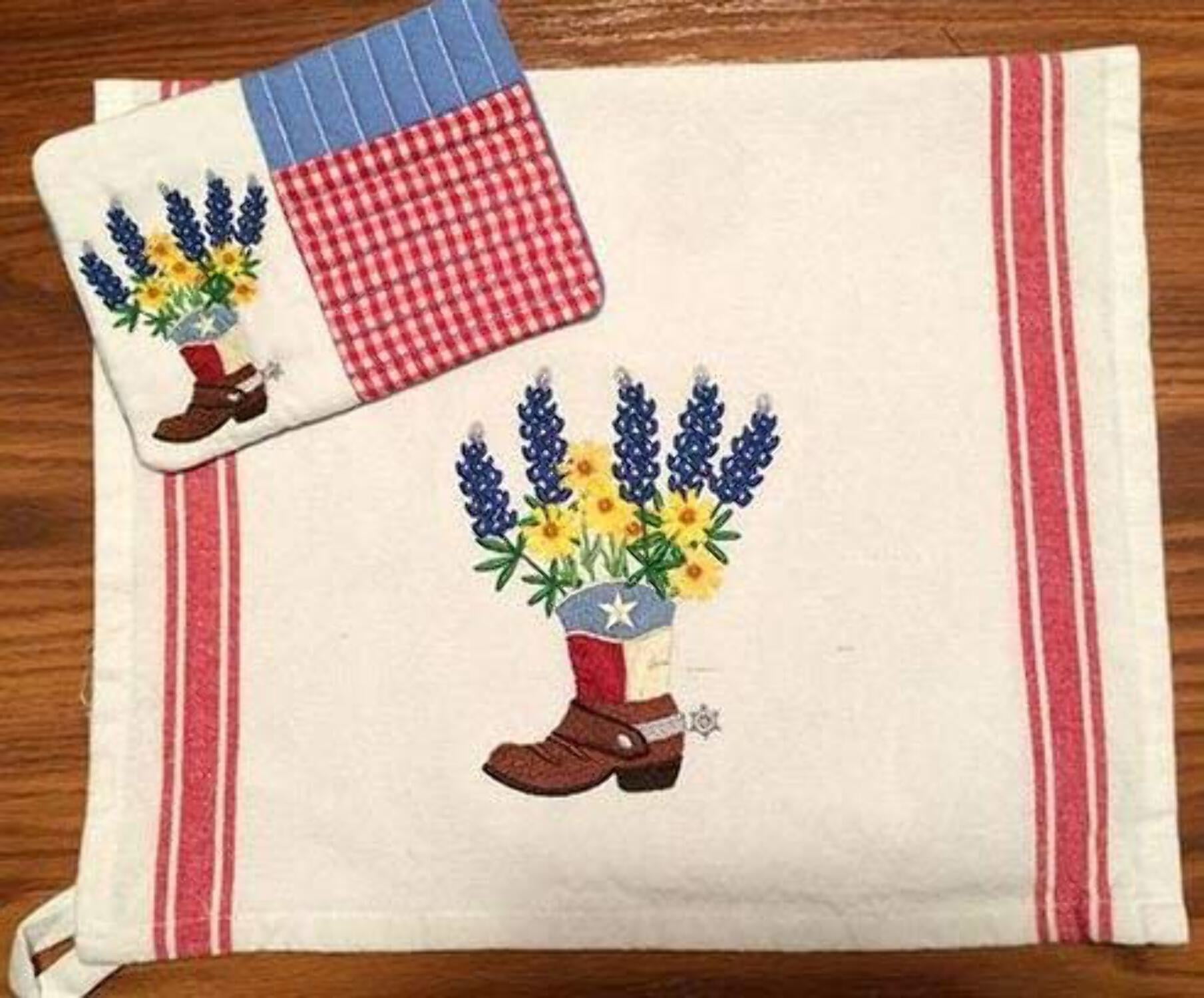 Texas Blooms in Cowboy Boot[] Embroidered Iron on/Sew Patch 6.9"9"]