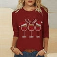 thumbnail image 2 of Christmas Outfits for Women Wine Glasses Shirt With Rhinestone Womens 3/4 Sleeve Tops Round Neck T Shirts Loose Fit Vacation Tops, 2 of 7