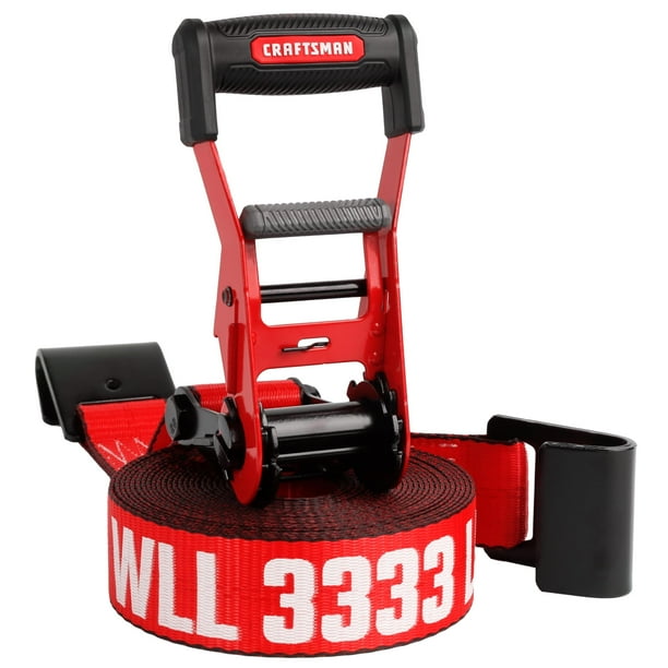 Craftsman Cmxazbs10000F Negro/Rojo 2"" X 27' Correa de amarre con trinquete con gancho plano - Servicio pesado/industrial (resistencia a la rotura de 10 000 lb)