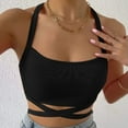 thumbnail image 2 of Public Womens Cropped Tank Tops Trendy Ribbed Sleeveless Square Neck Summer Basic Tops Causal Halter Slim Fit Cross Bandage Shirts Black L, 2 of 7