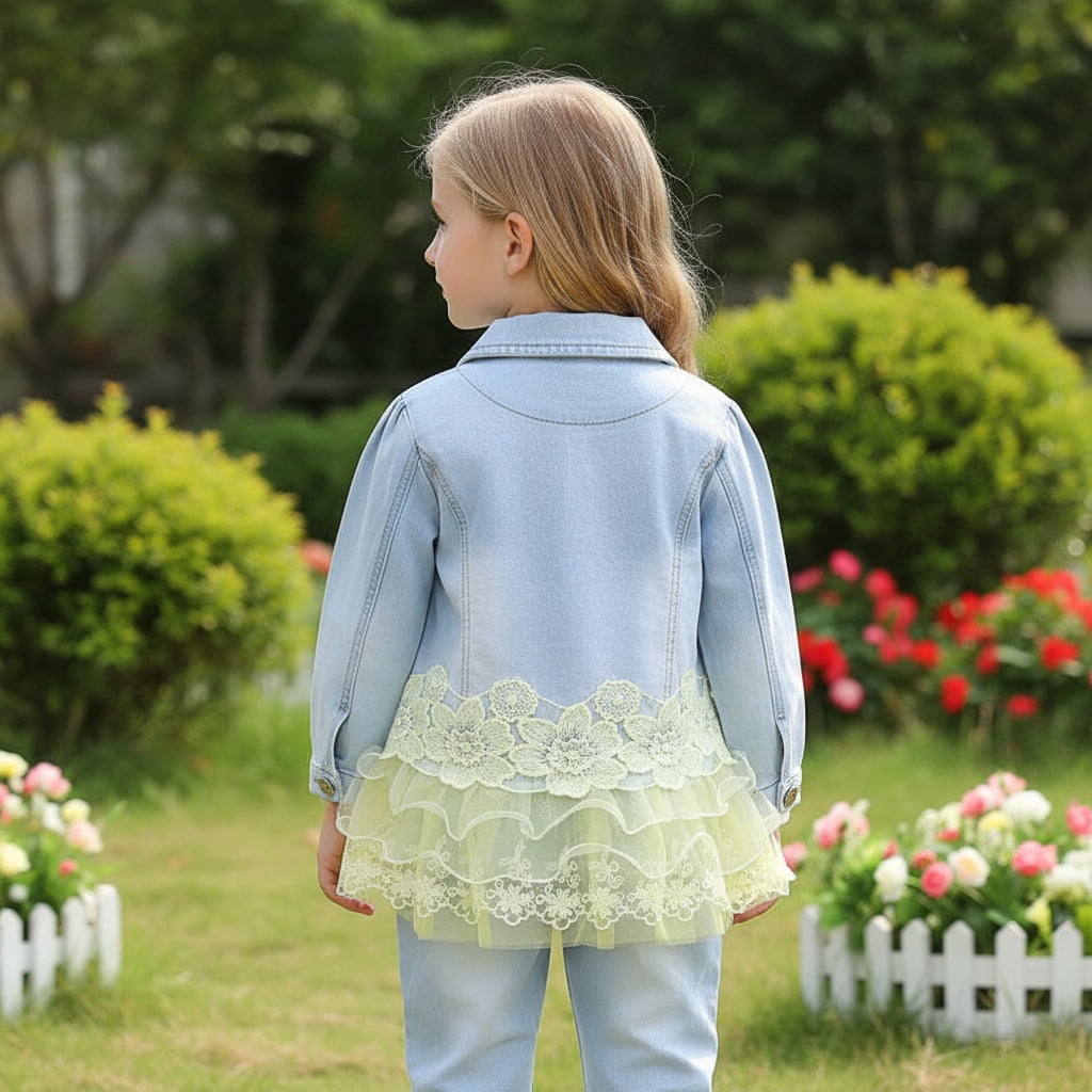 Baby Girls Denim Clothing Sets 3 Pieces Sets T Shirt Denim Jacket and Jeans,Yellow,2-3Years