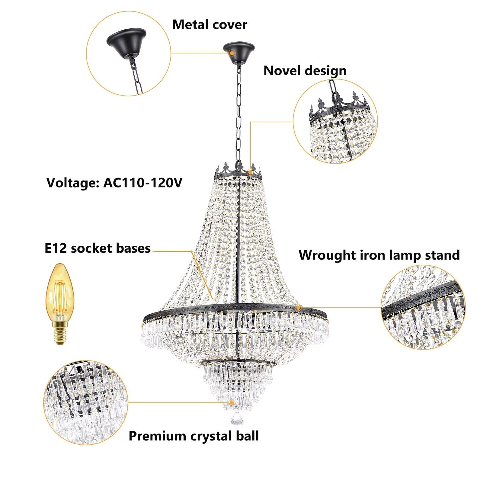 Modern Luxurious Empire Ceiling Chandelier, 9-Light Tiered Crystal  Hanging Ceiling Light Fixture Pendant Light for Dining Room House Foyer Kitchen Entryway