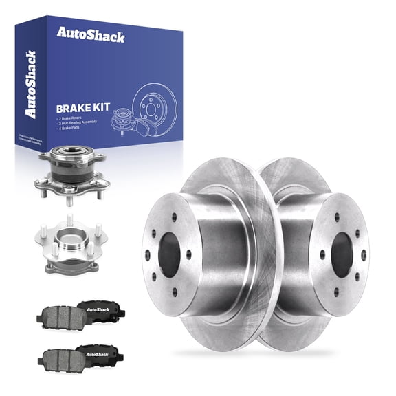 AutoShack Rear Solid Brake Rotors   Ceramic Pads   Hub Bearing Assembly 8-PC Brake Kit Replacement for 2009-2018 Nissan Altima 11.48" (291.6 mm)