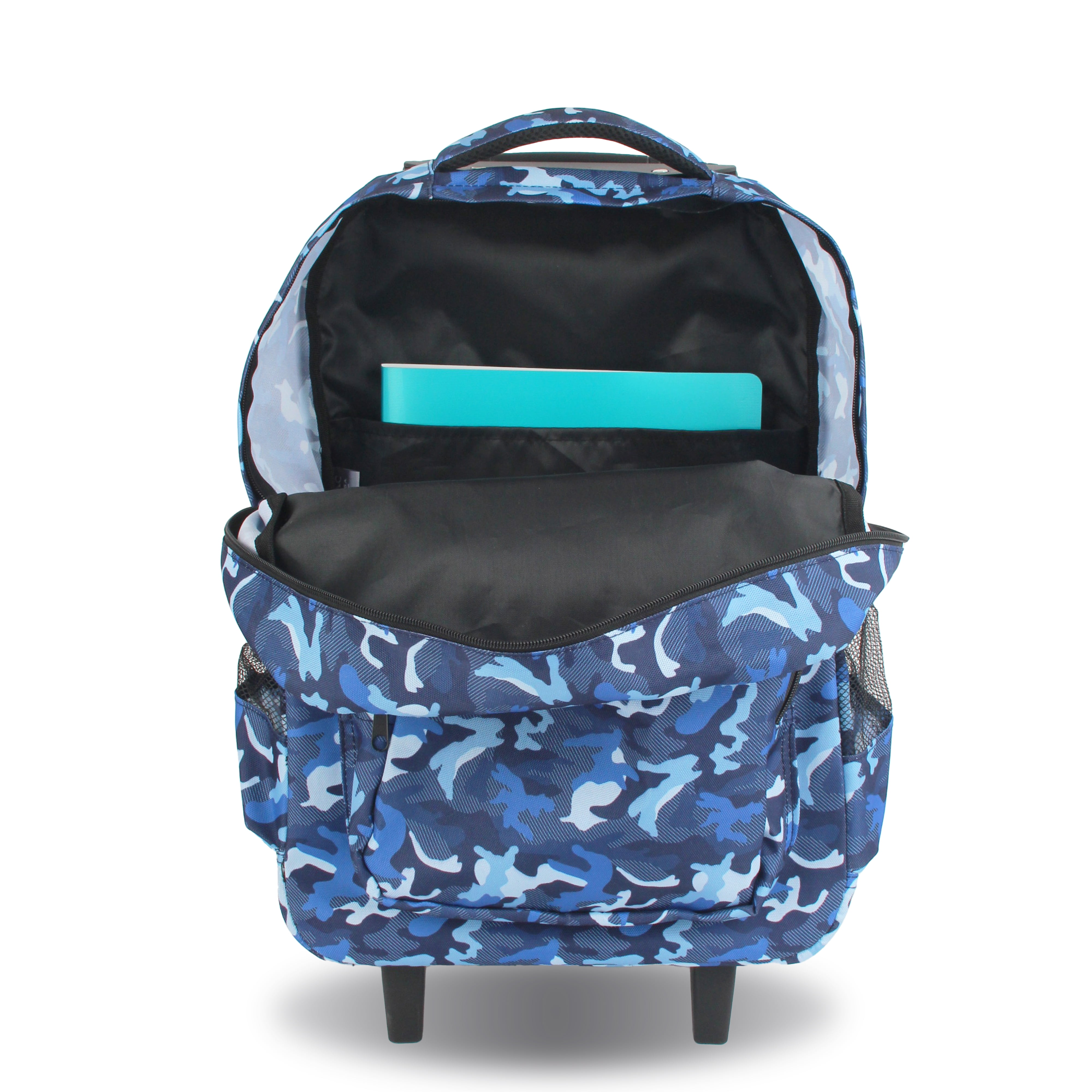 SPOSAC 19" Unisex Rolling Backpack For School And Travel, Blue Camo
