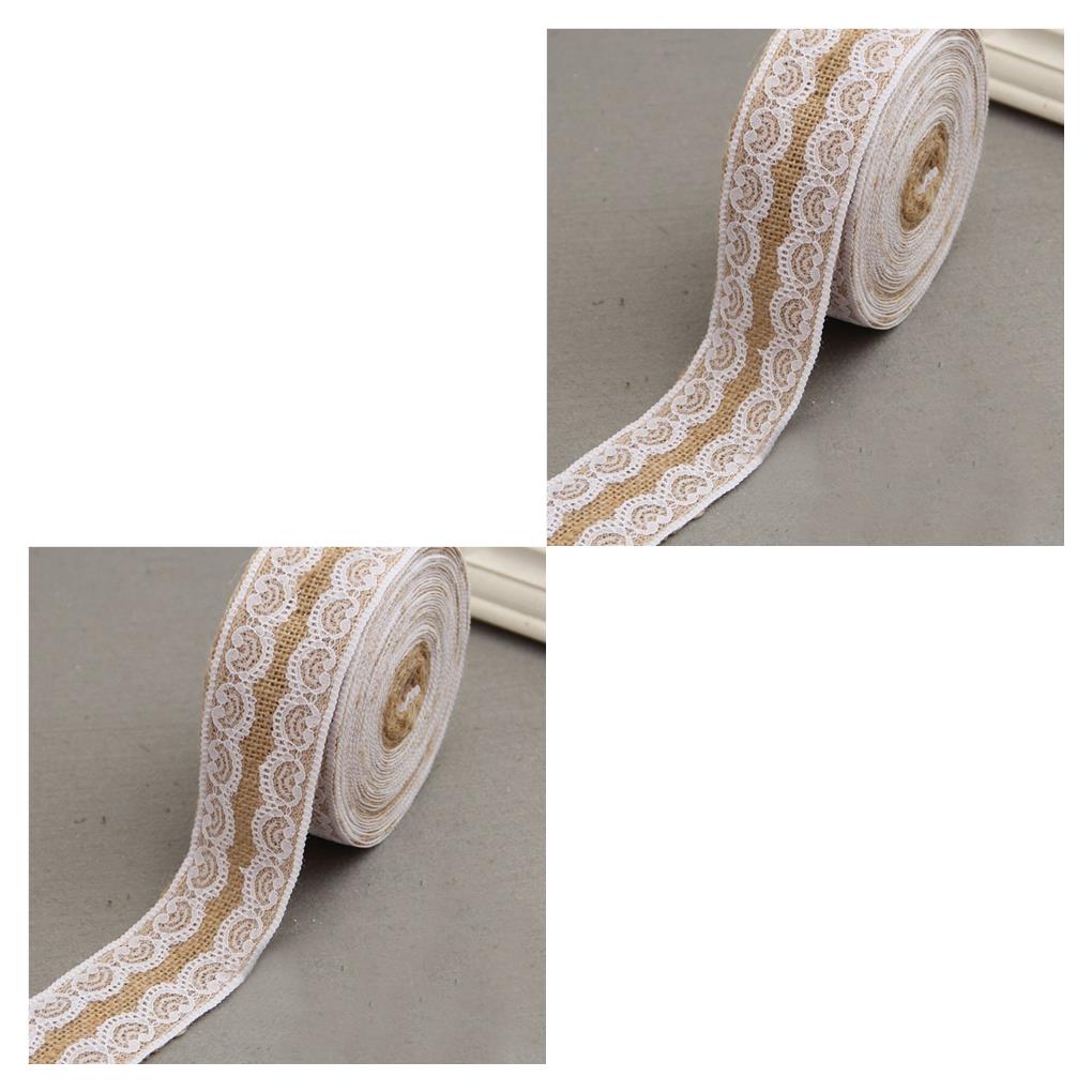 Cinta De Yute Natural Con Encaje Blanco - 9 Rollos De 1 M (5 Cm Ancho) Para Manualidades Y Decoración