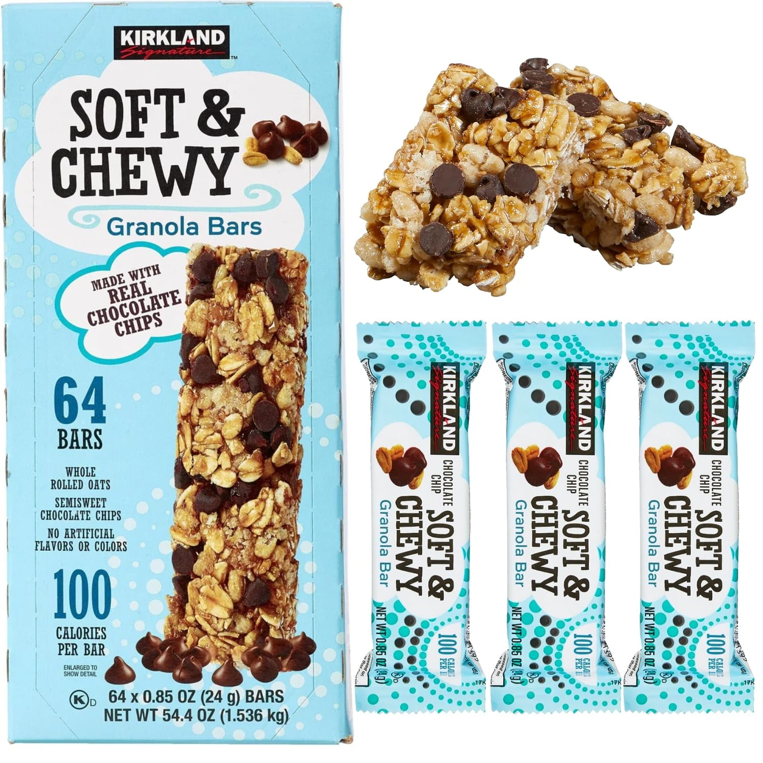 Kirkland Signature Soft & Chewy Oat Bars, Delicious Snack, 64 Count, 0.85 oz Per Bar