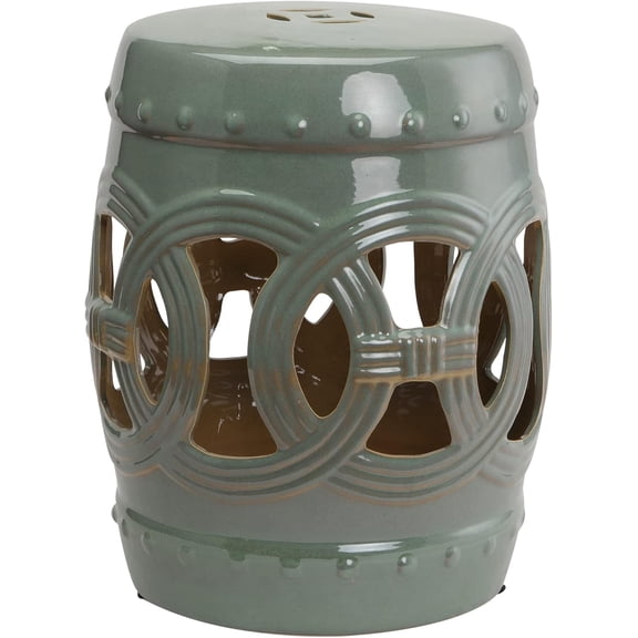 NeoNiches 14" x 17" Ceramic Garden Stool Strong Glazed Material Green | Double-Coin Knotted Ring Design, Decorative Outdoor Stool, Home Collection