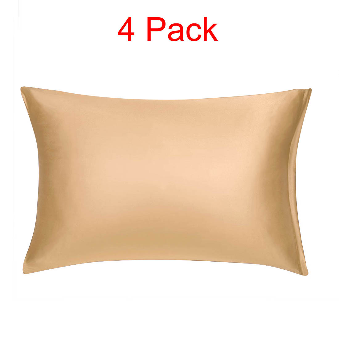 PiccoCasa 4Pcs Silky Satin Pillowcases Zippered Pillow Covers Gold