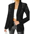 thumbnail image 2 of Women'S Business Blazer, Long Sleeve Open Front Suit Jacket, Rhinestone Button Down Coat, Office Work Wear Black S, 2 of 7