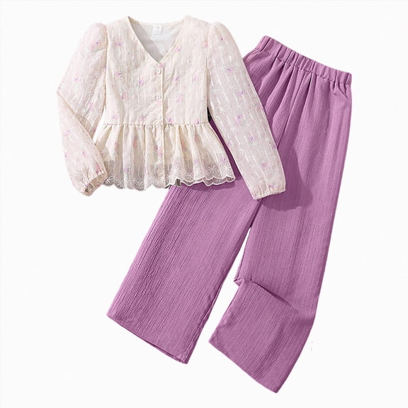 yboeqw Girl Clothes Fall 2 Piece Outfit for Kids Long Sleeve Ruffle Top with Pant Set, Princess Tutu Outfit Fall Winter Clothing Set for Girls 8-12 Years,Size 8-9 Years