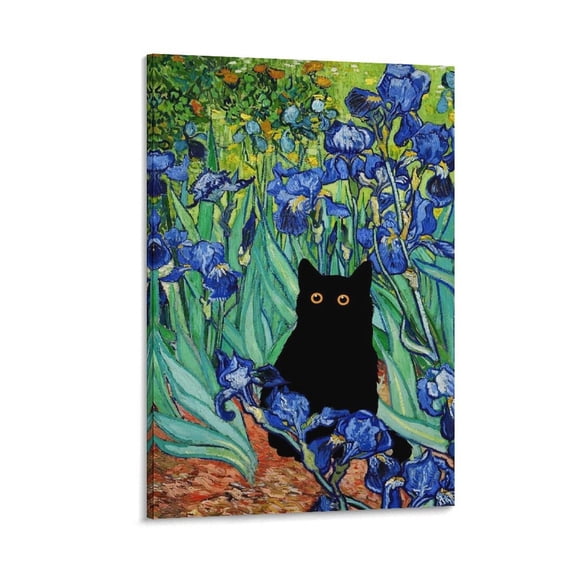 Fun Wall Art Van Gogh Iris Flowers Black Cat Canvas Painting Bathroom Decor Posters Wall Art Painting Canvas Gift Living Room Prints Bedroom Decor Poster Artworks 12x18inch(30x45cm)
