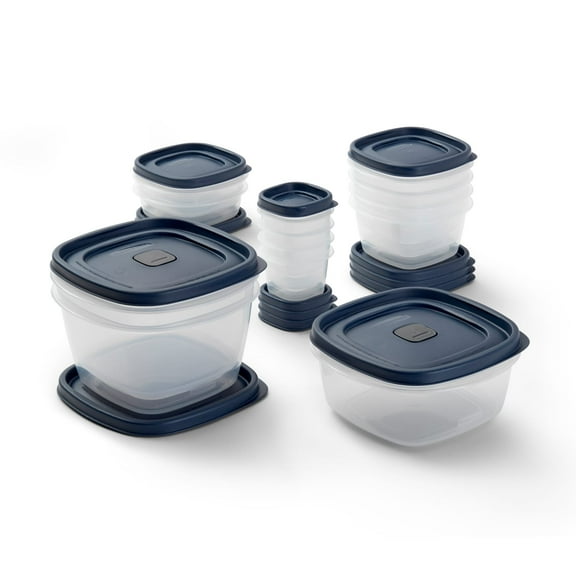 Rubbermaid 26-Piece BPA-Free Plastic Food Storage Set, Blue Vented Lids - Microwave, Dishwasher Safe: Perfect for Meal Prep, Leftovers, and Kitchen Organization