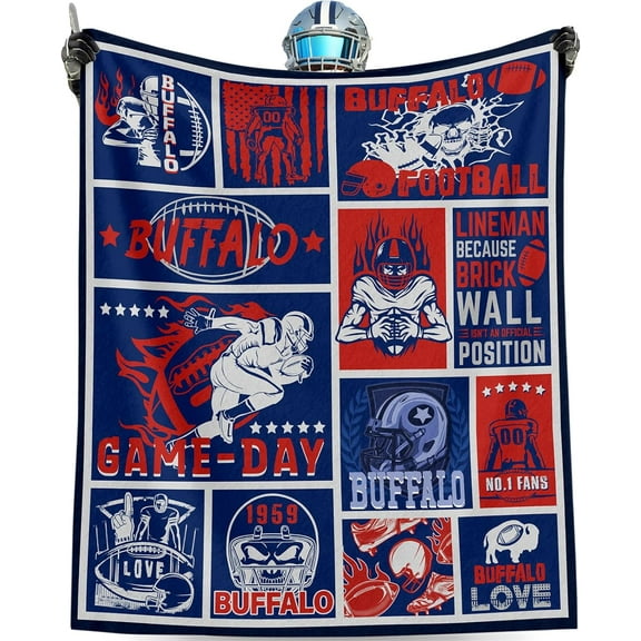 Buffalo Football Style Blanket Super Cozy Flannel Throw Blanket City Football Blankets for Sofa Bed Couch Living Room Gifts 62" x 52"