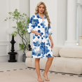 thumbnail image 2 of Robes for Women Zipper Lightweight 3/4 Sleeve Summer Bathrobes for Women Zip Up Front Knee Length Vintage Floral Print Trendy Pajama Sleepwear with Pockets Blue L, 2 of 8