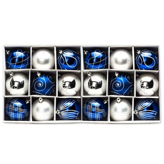 Queens of Christmas ORN-18PK-BLSV 2.5 in. Ball Ornaments, Blue & Silver - Pack of 9