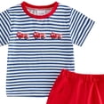 thumbnail image 4 of CAICJ98 Boy Toddler Baby Summer Clothes 3 6 12 18 24 Months 2T 3T 4T 5T Boys Outfits Short Sleeve Patchwork T-Shirt & Solid Shorts Set (Red,12-18 Months), 4 of 4