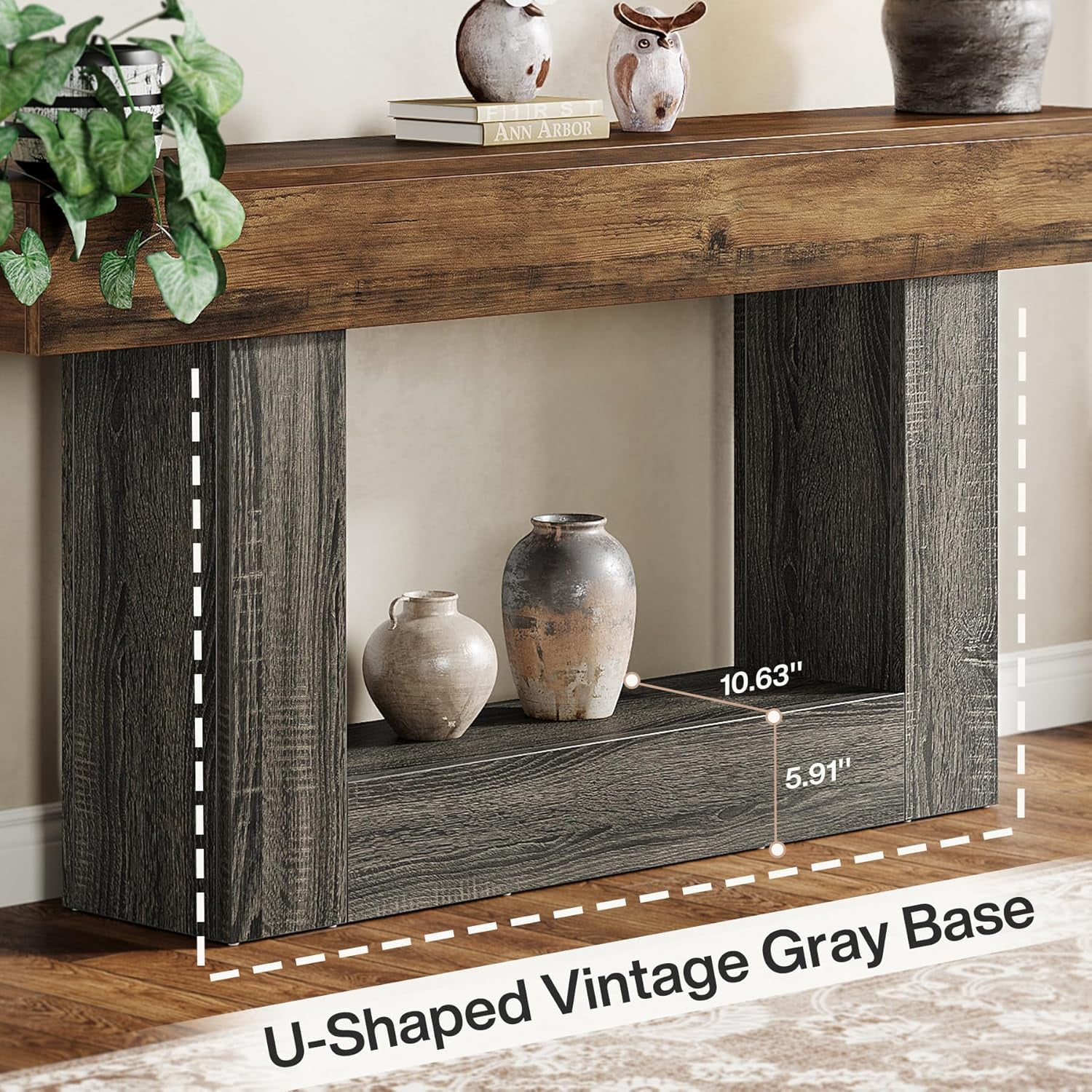 Tribesigns 63" Console Table, Farmhouse 2-Tier Entryway Table with U-Shaped Base