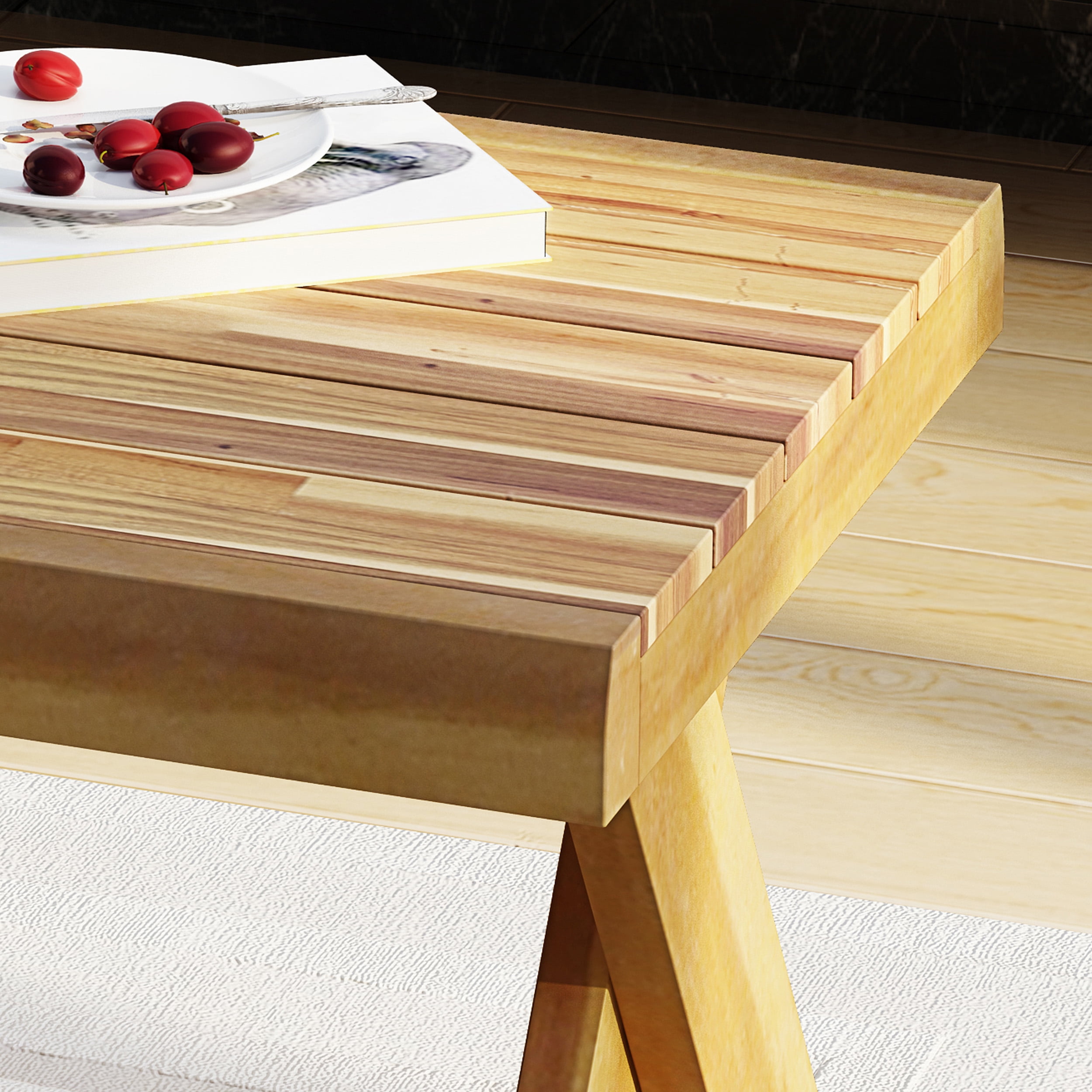 Noble House Farmhouse Acacia Wood Rectangle Coffee Table, Teak