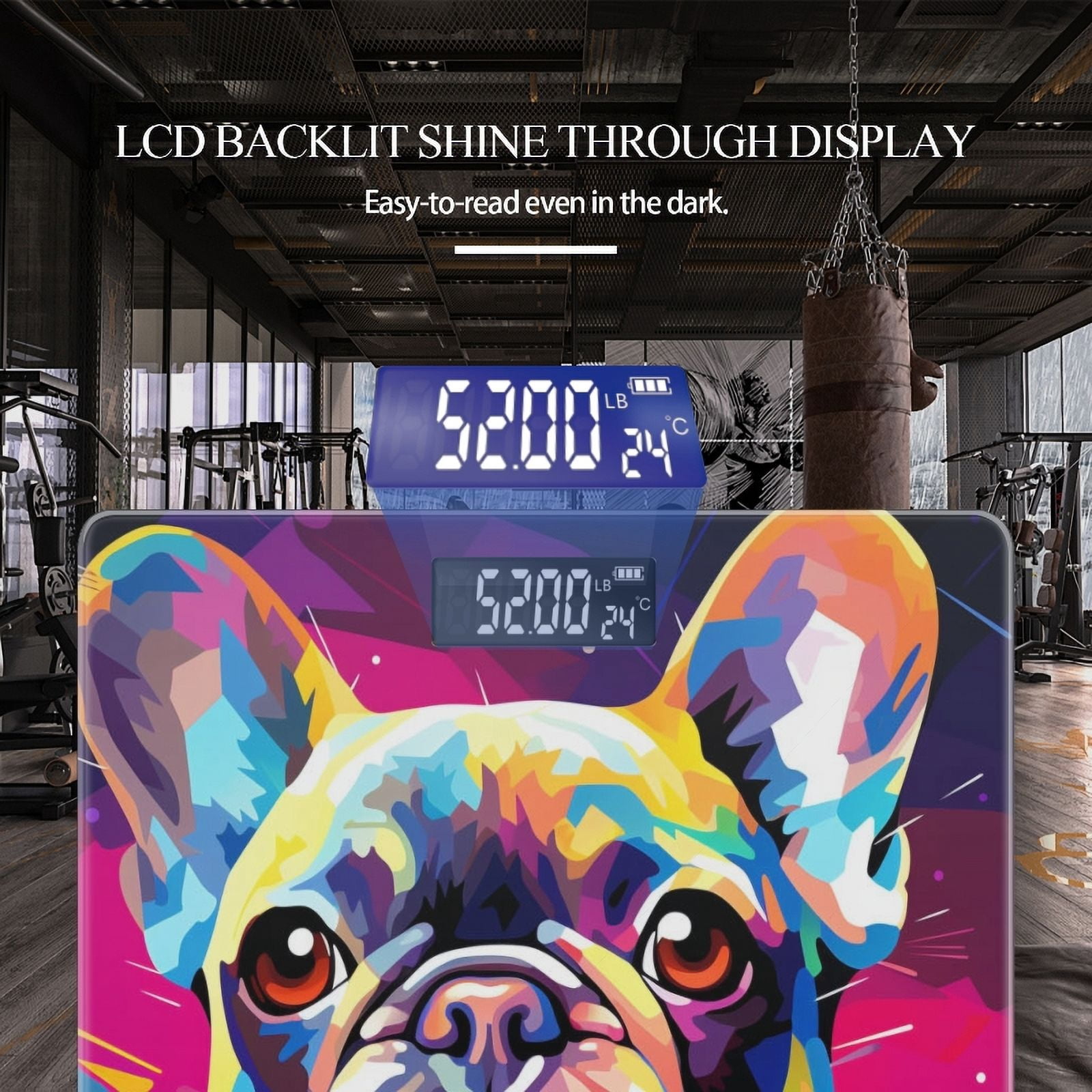 Bathroom Scale, Highly Accurate Digital Body Scale,Precisely Measures Weight up to 400 lbs-Colorful French Bulldog In The Style Of Pop Art